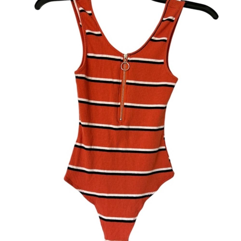 Rue 21 Orange with black and white stripes bodysuit- Size S